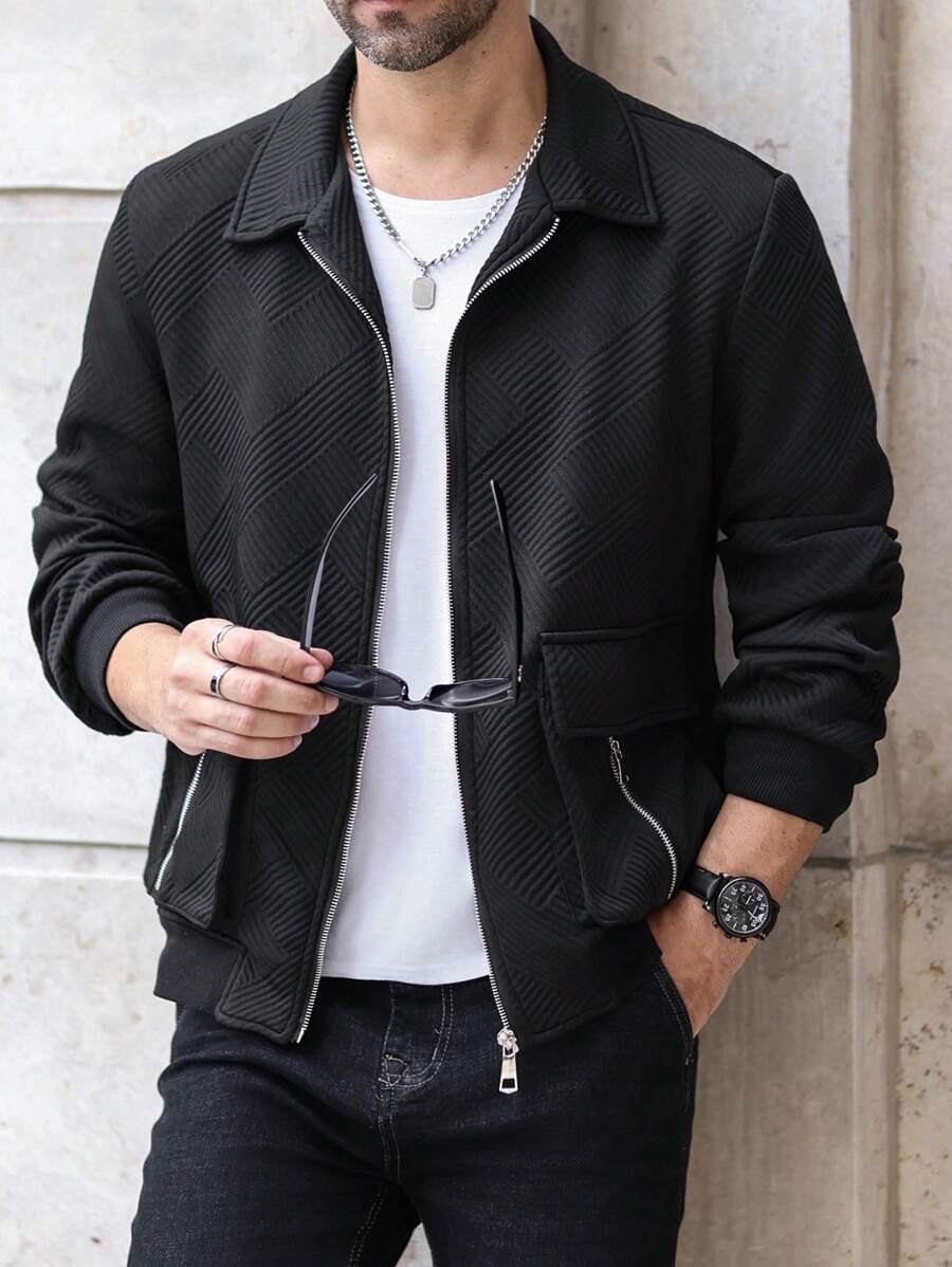 Manfinity Homme Chemise-veste décontractée pour homme, texturée, avec poche à rabat et fermeture éclair