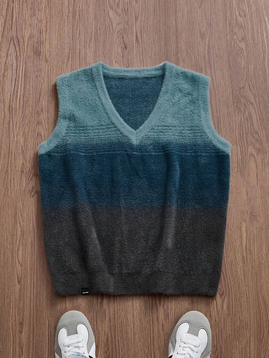 Manfinity VCAY Suéter casual de punto sin mangas con degradado de estilo moderno para hombres jóvenes