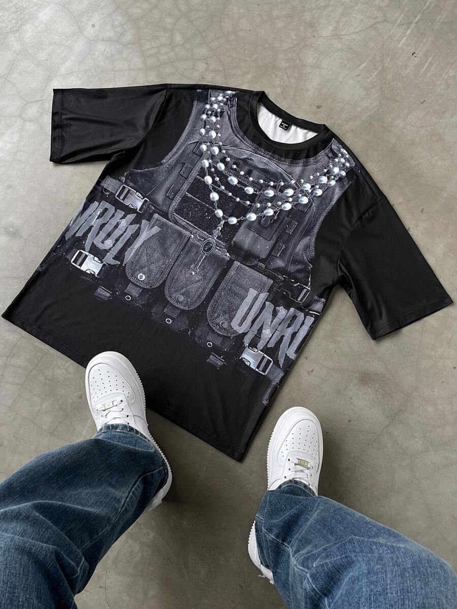 Manfinity Homme Graphic & Letter Print Casual Round Neck Short Sleeve T-Shirt