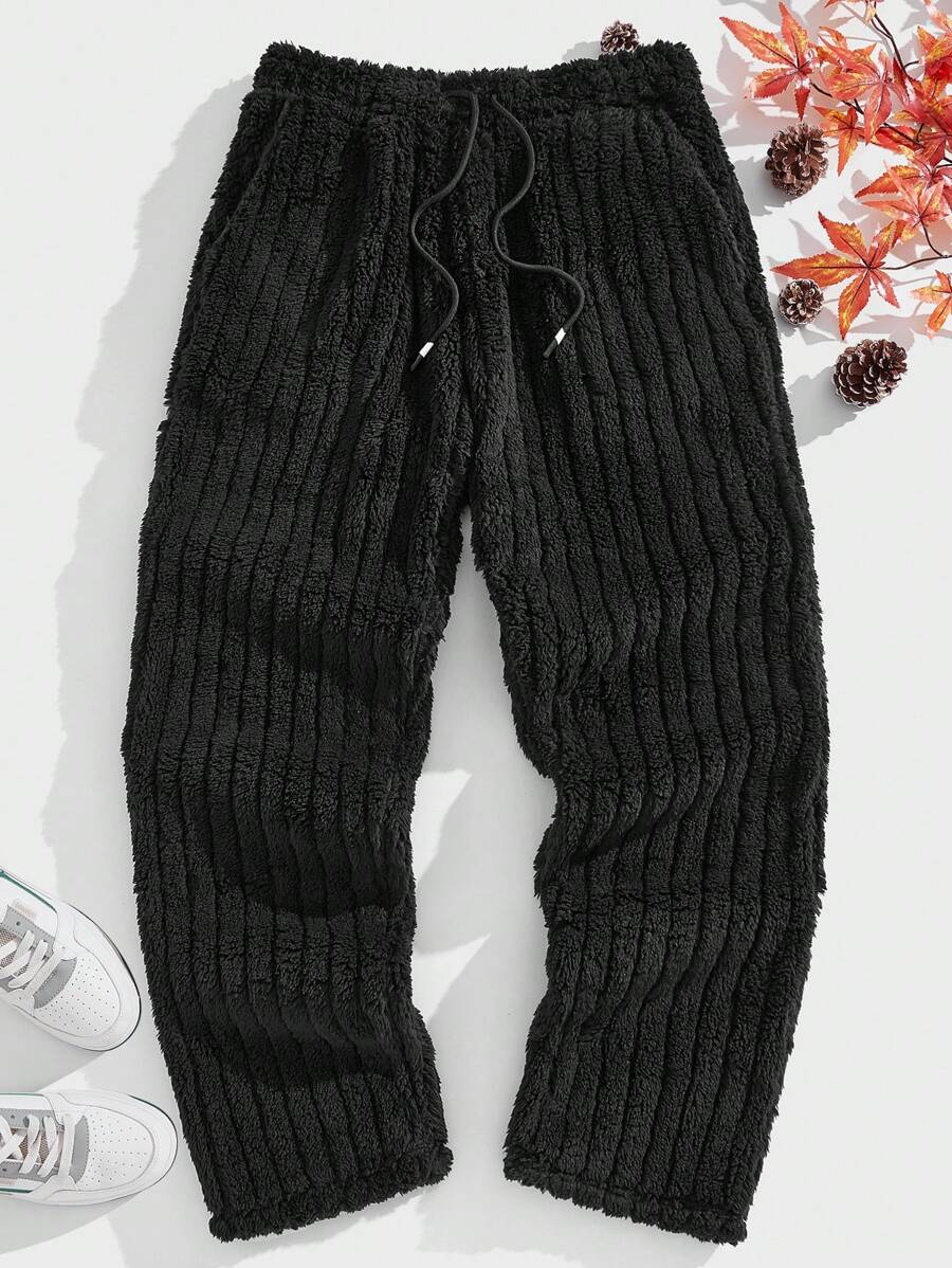 Manfinity VCAY Pantalones casuales rectos y entallados con cintura elástica y rayas tejidas para hombre, pantalones lisos y estrechos de estilo urbano, regalos para esposo y novio
