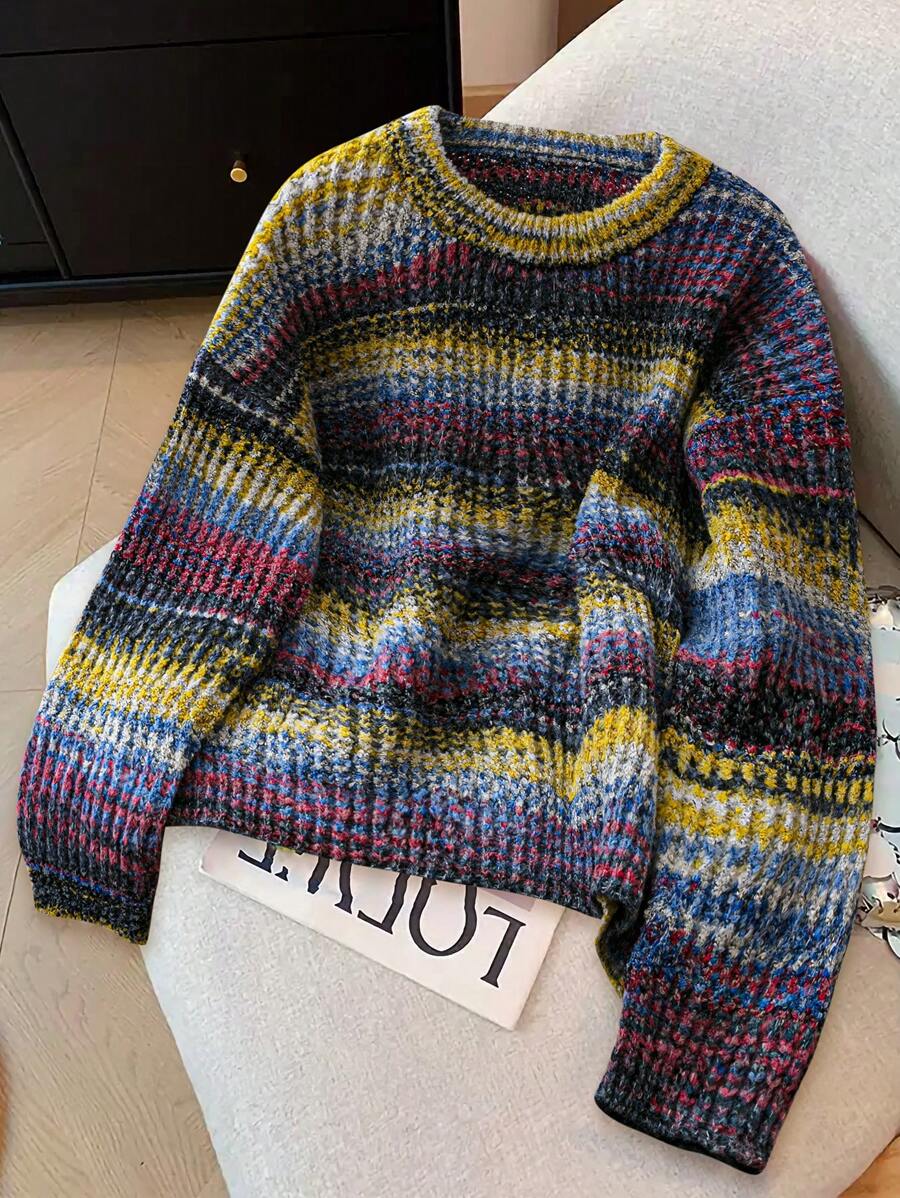 Calvaya Plus Size Crew Neck Long Sleeve Simple Knit Sweater, Casual For Everyday Wear