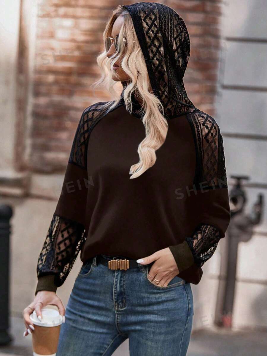 SHEIN LUNE Sudadera con capucha de manga raglán y ajuste holgado para mujer, informal para otoño/invierno
