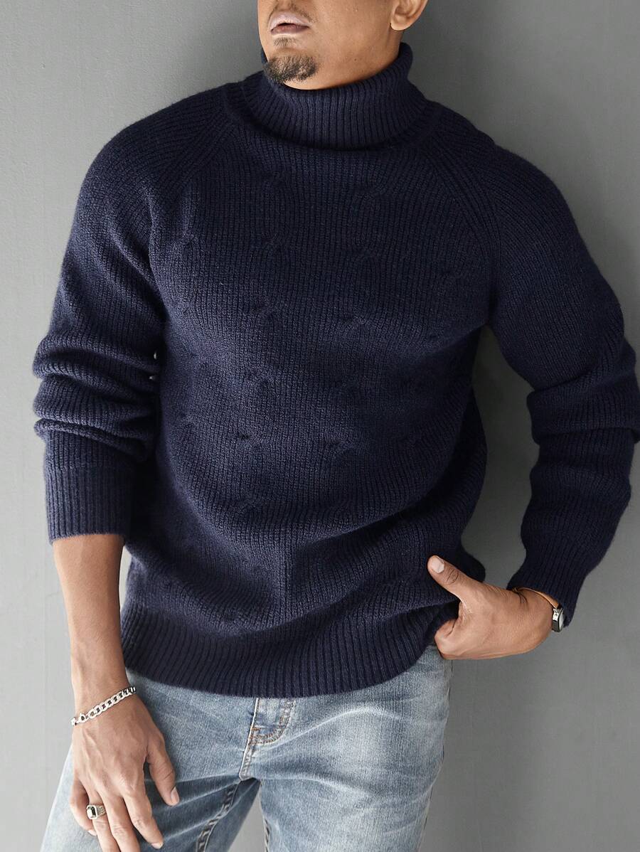 Manfinity CityGents 1 pieza Suéter casual de cuello alto, manga raglán y manga larga de unicolor para hombre, apto para otoño/invierno