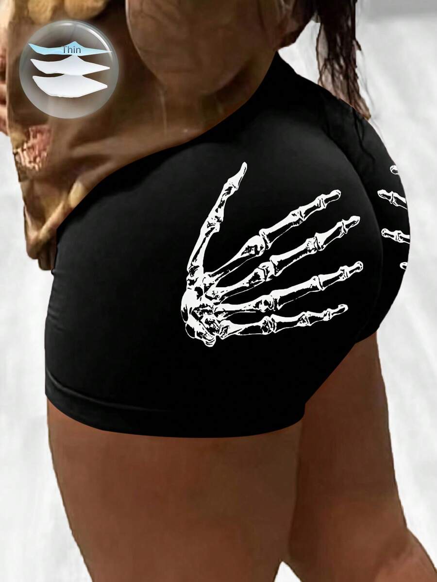 VaVaBold Women's Skulls And Palm Printed Shorts Leggings