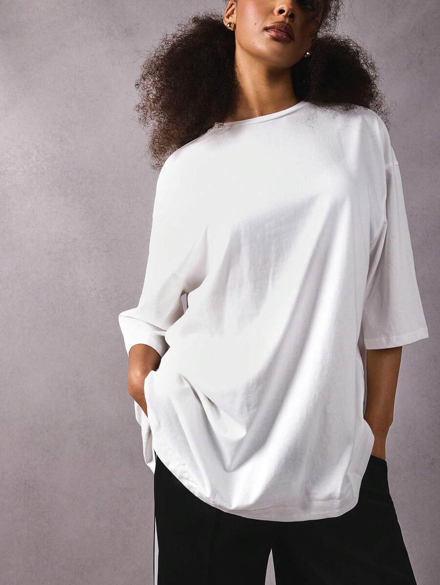 Athîral Asymmetric Hem Shape Design White Daily Clothing Casual Women's T-Shirt Asymmetric Shape Personalized Oversize Autumn Clothing Winter Clothing