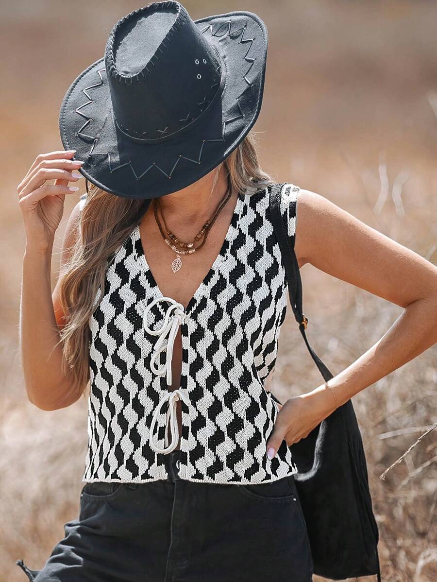 SHEIN VCAY 1 pieza Chaleco suelto de punto de unicolor con mangas farol hombros descubiertos para mujer