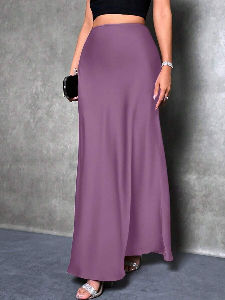 Glamine Women Elegant Solid Color Long Skirt, Autumn Maxi Women Outfit