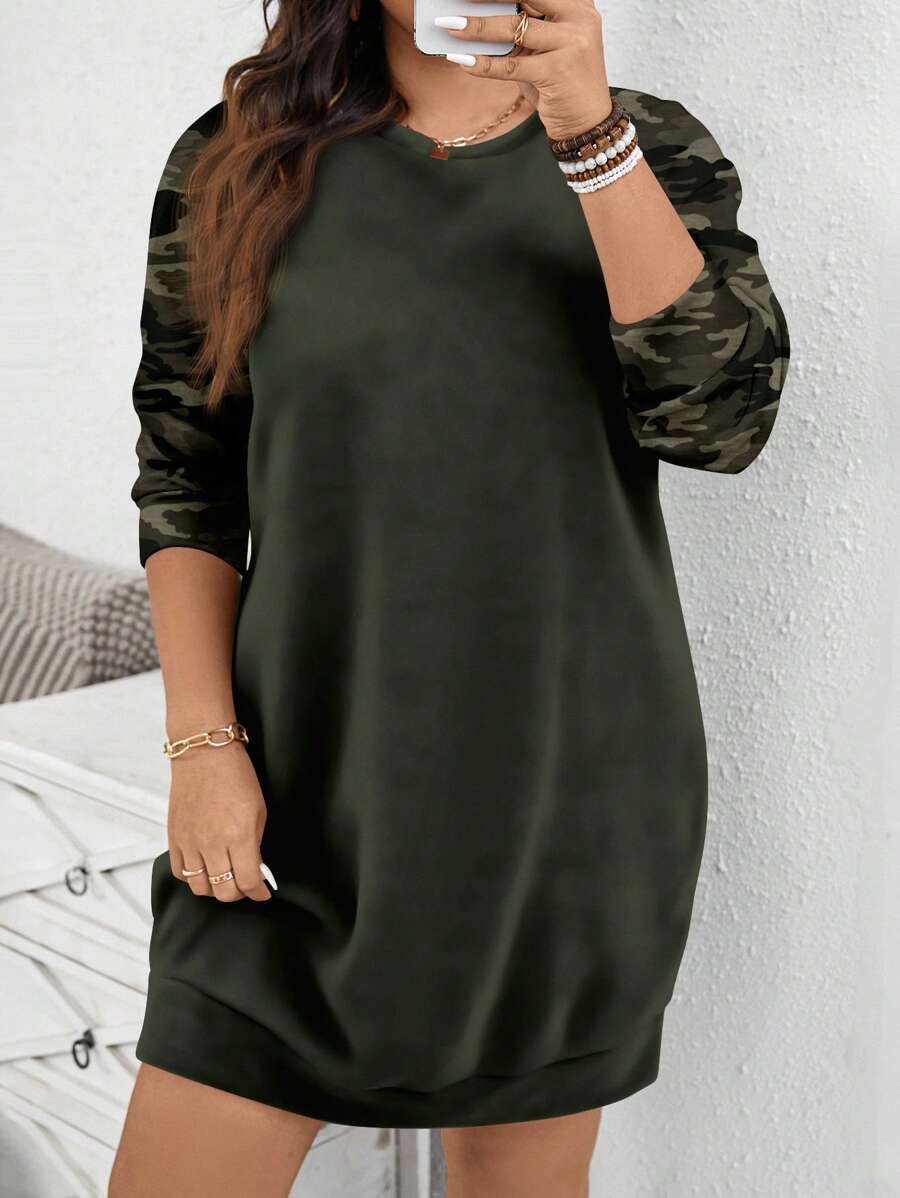 SHEIN LUNE Sweat-shirt casual ample pour femmes avec motif camouflage minimaliste sur les épaules dénudées, pour l'automne/hiver