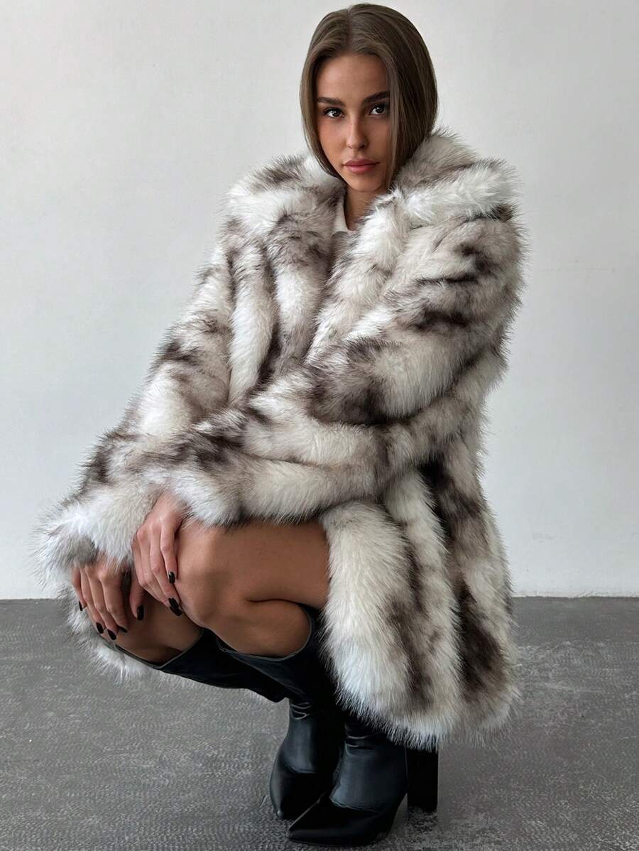 Aloruh Chaqueta de invierno de mujer estilo retro con pelo sintético