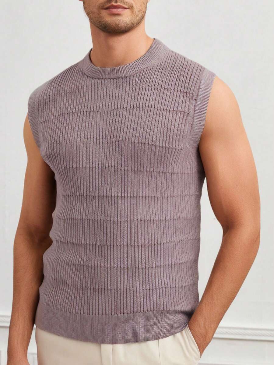 Manfinity VCAY Gilet tricoté col rond décontracté ajusté pour homme, convient pour le port quotidien