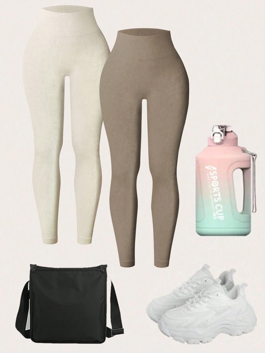 Yoga Basic Leggings da donna in tinta unita, vita alta, attillati, casual per uso quotidiano