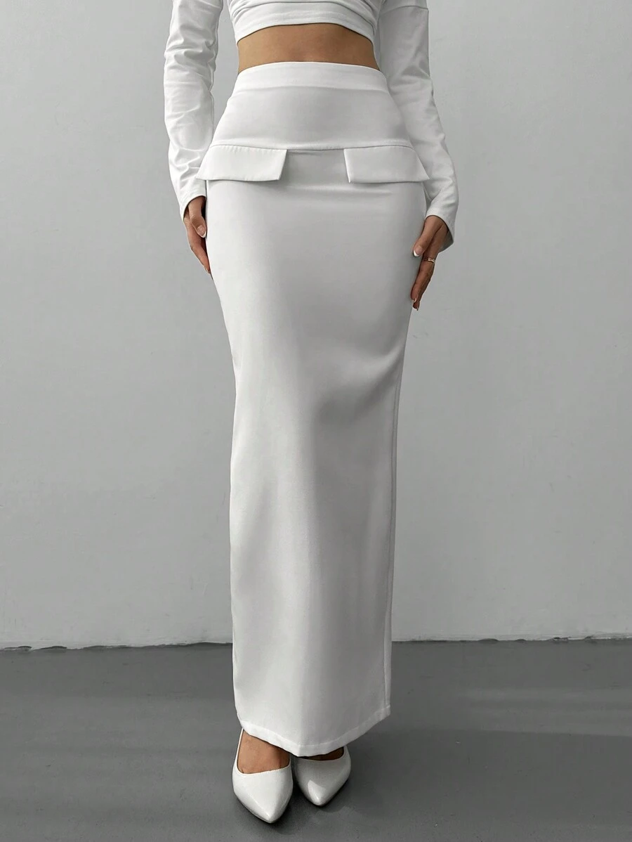 Aloruh Women's High Waist Maxi White Mermaid Skirt, Stylish For Commuting, Autumn/Winter