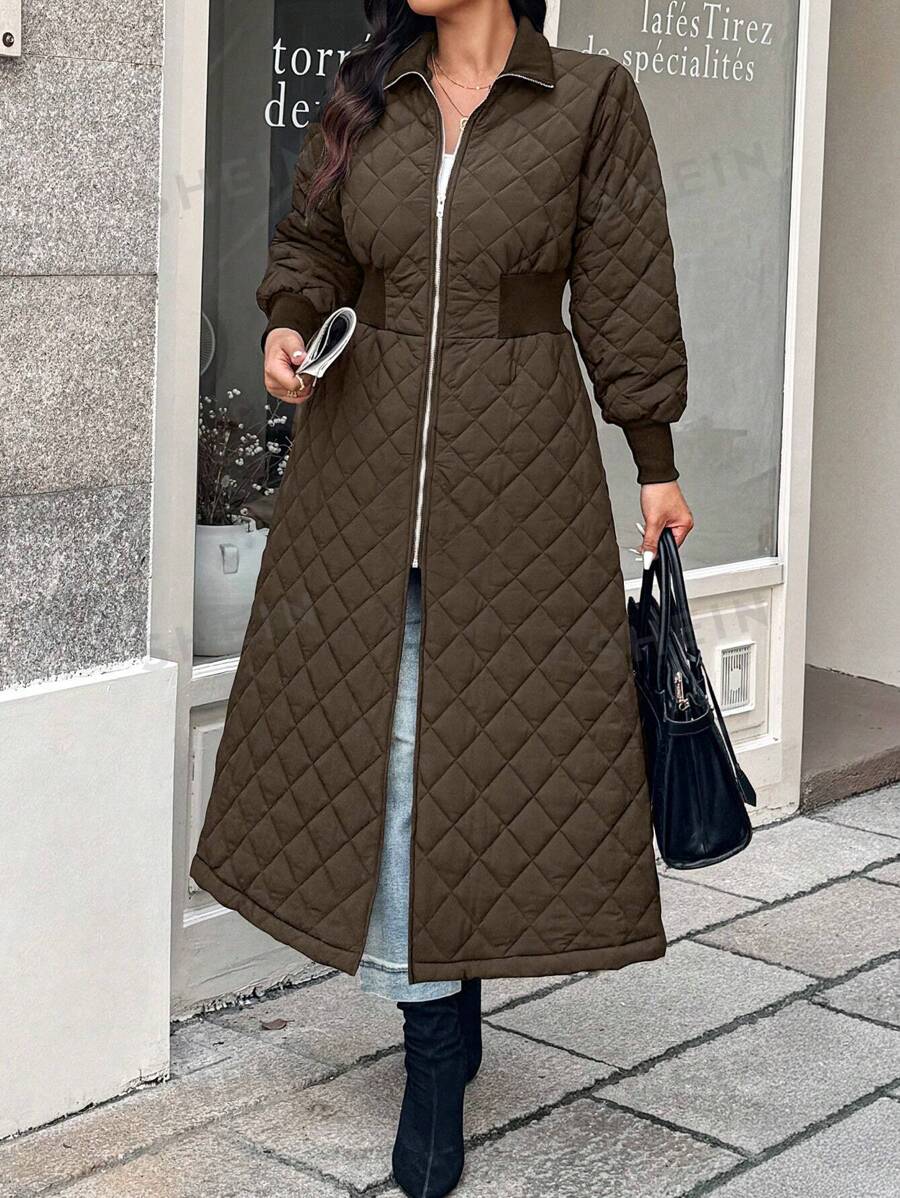 Calvaya Chaqueta acolchada con cremallera, cintura ajustada, talla grande, ropa de otoño/invierno casual y cálida