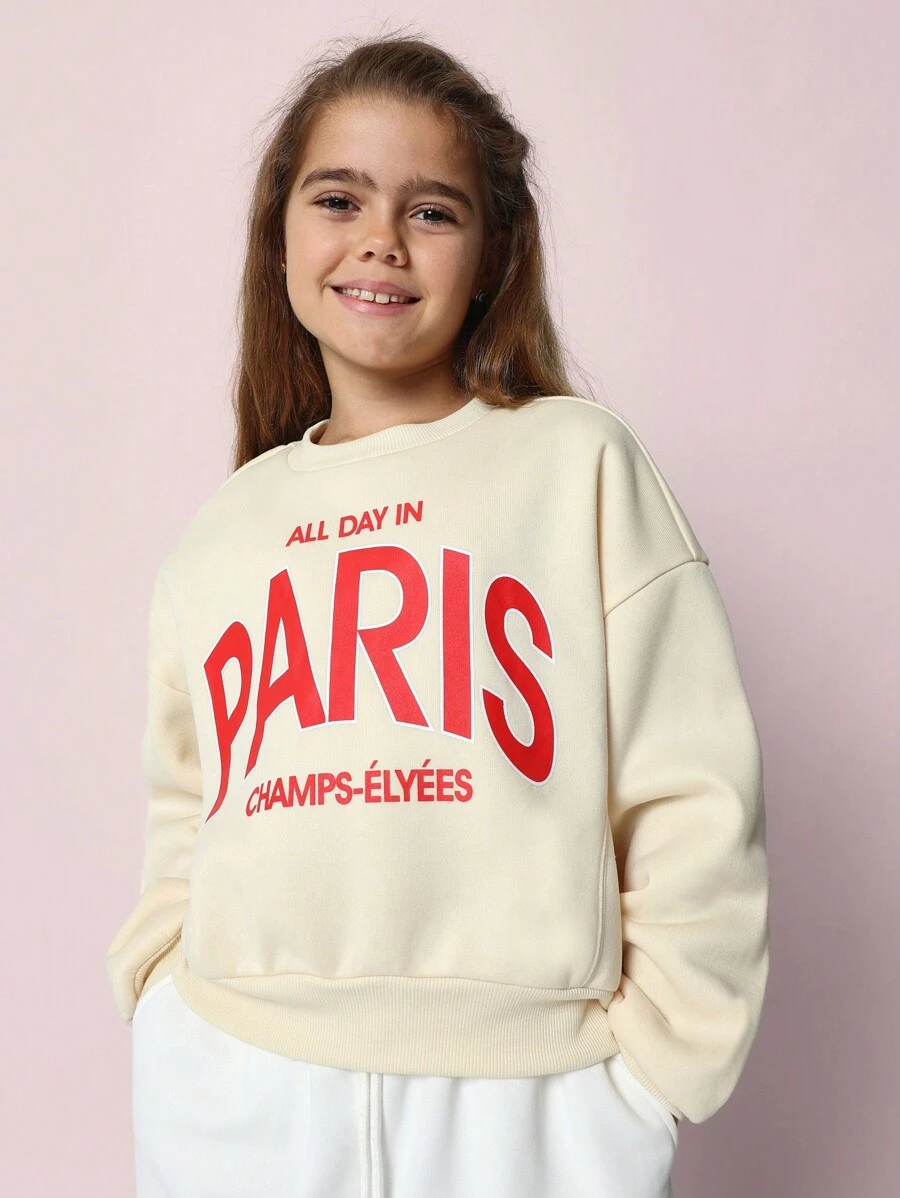 SUMWON All Day In Paris Champs Elysees Sweatshirt Soft Fleece Sportswear Loungewear Casual College Style Fall Winter Street Fashion Classic Pullover