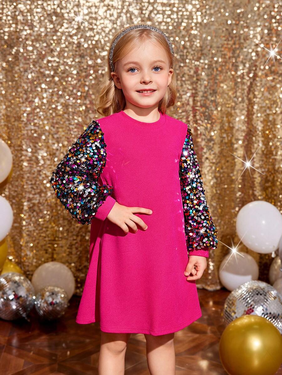 SHEIN Young Girl's And Young Girl's Elegant Patchwork Beaded Party Dress, Suitable For Autumn
