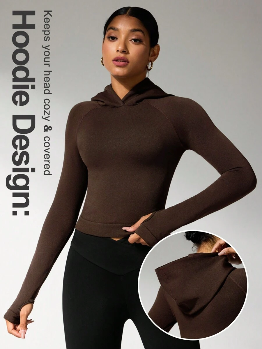 Women Solid Color Long Sleeve Simple Hoodie, Casual Daily Wear