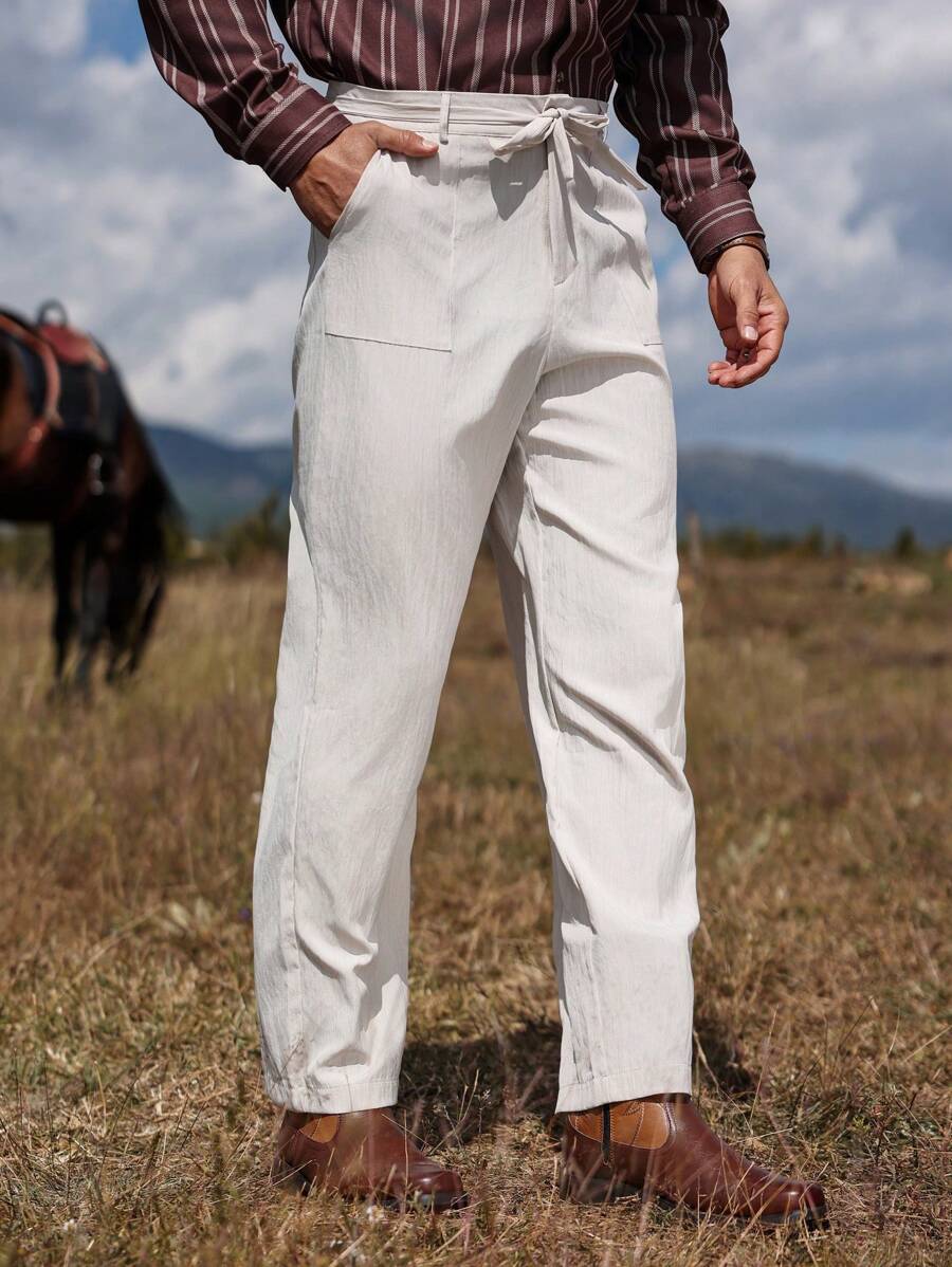 Manfinity RSRT Pantalones casuales de corte recto y ajuste holgado de un solo color con bolsillos, pantalones bohemios largos para el bosque, para regalos de esposo o novio