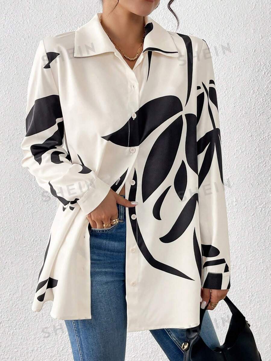 Chiquease Camisa casual de manga larga con botones y estampado floral para mujeres, otoño