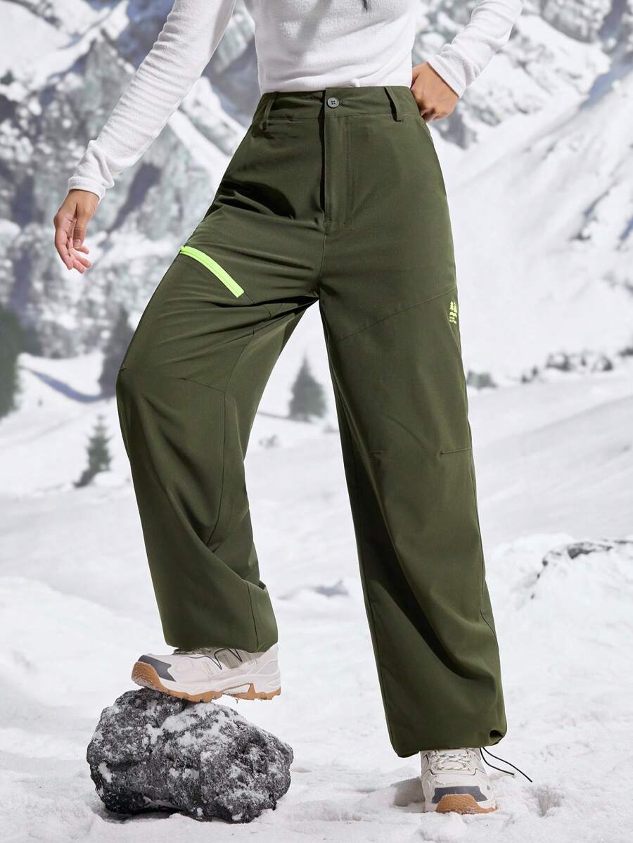 SHEIN Sport Gameset Pantalones rectos sueltos para excursión con estampado de letras y bolsillos en las mujeres