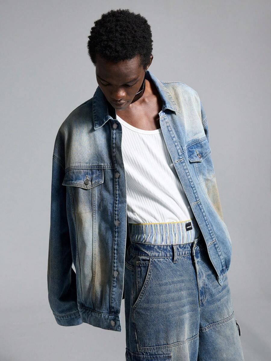 NEON BLANC Men's Casual Woven Long Sleeve Denim Jacket, Autumn/Winter