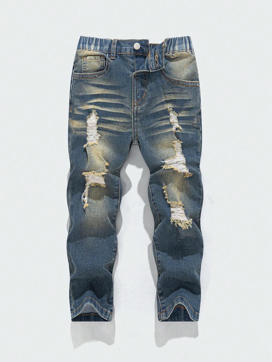 SHEIN Jonge jongens modieuze vintage distressed gewassen denim jeans