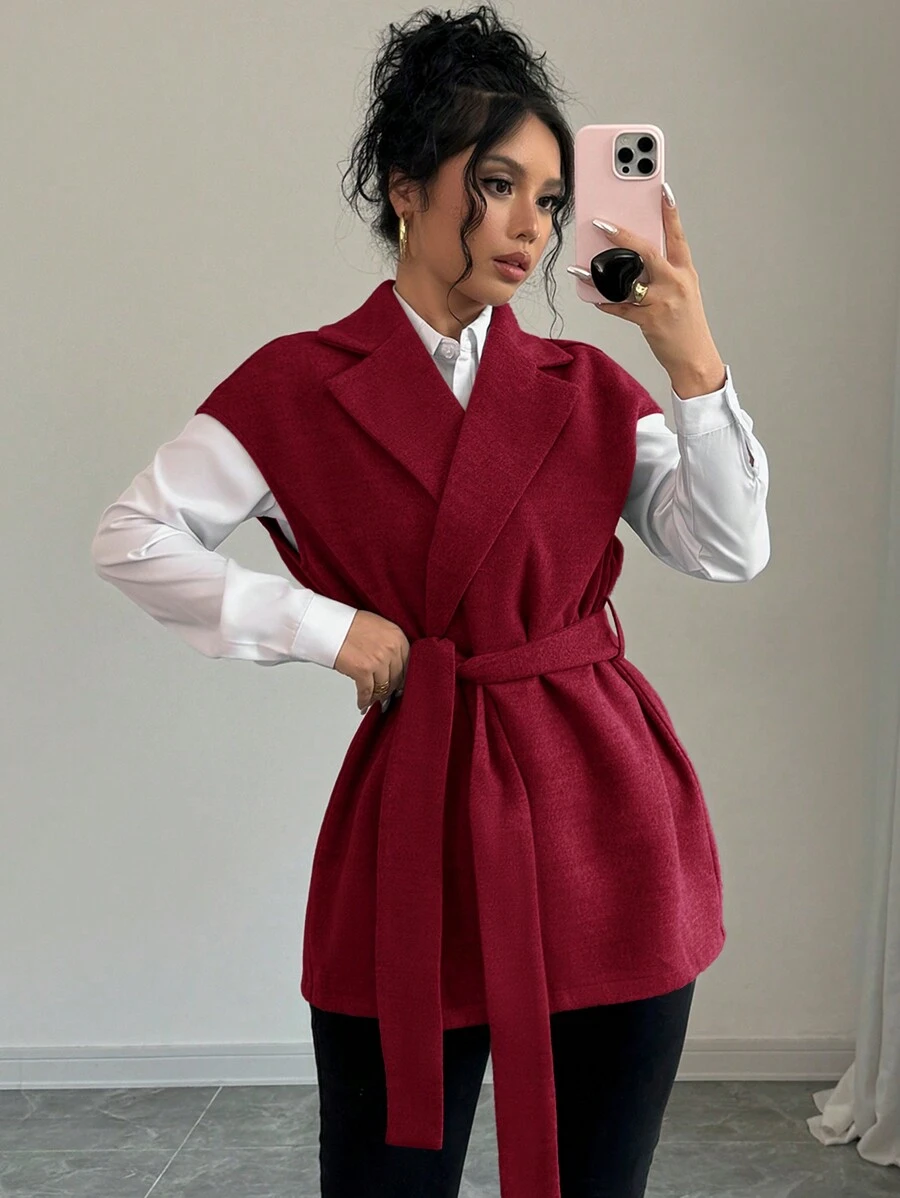 Firerie Simple Commuter Crop Jacket With Scarf, Long Sleeve Loose Drop Shoulder Oversized Women