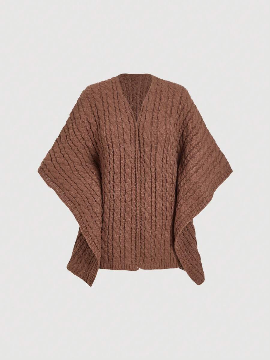 SHEIN MOD Women Casual Solid Color Knitted Poncho Cardigan, Autumn/Winter,Holiday Women Outfits, Outfit,New Years Outfit, New Year Outfit,Going Out Outfits,Western Women Outfits
