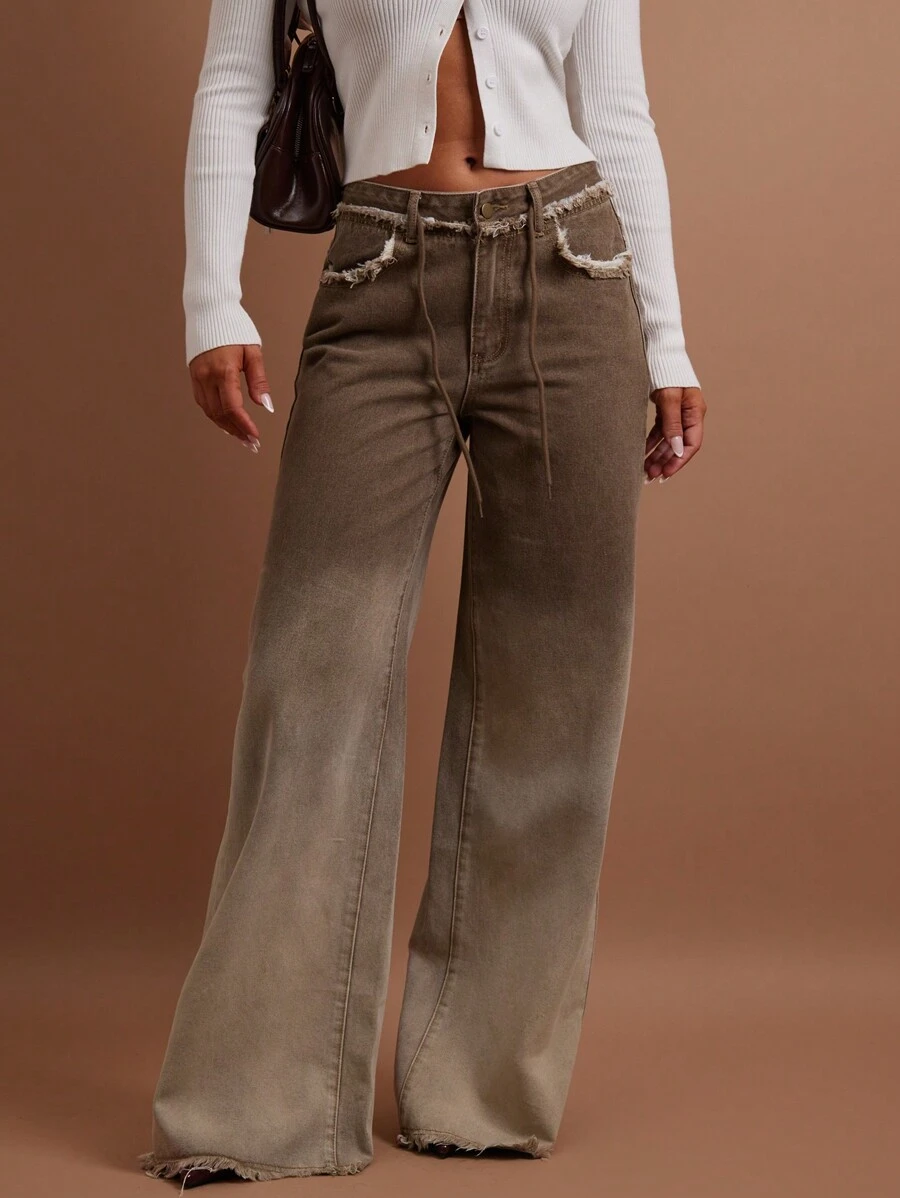 COSMINA Women's Front Button Pocket Frayed Hem Casual Denim Jeans, Old Money, Vintage, Fall Women Clothes