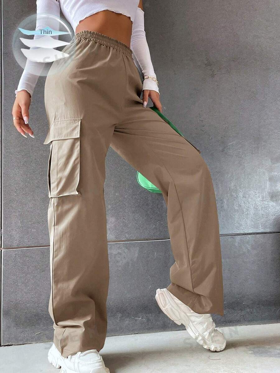 Flirla Pantalones cargo con bolsillo lateral con solapa