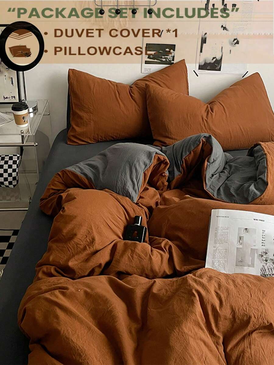 3 Peças Conjunto de Cama para Dormitório - 1 Edredom, 2 Fronhas, Laranja e Cinza Escuro, Super Macio e Amigo da Pele, Respirável, Lavável em Máquina