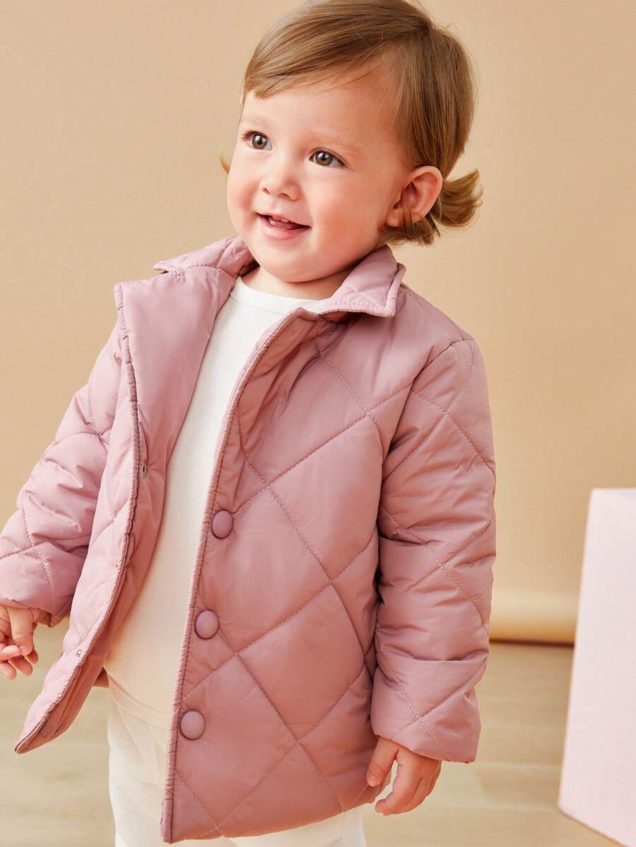 SHEIN Babymeisjes All-Match Lange Gewatteerde Jas, Casual Veelzijdige College Stijl Warme Dikke Buitenkleding Geschikt Voor Herfst & Winter Buitenkleding