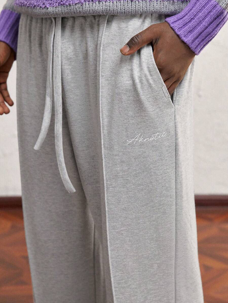 AKNOTIC Party Pantalones casuales deportivos de punto de color liso, ajuste slim, cintura media, recto, de color gris claro, adecuados para uso diario, regalo para el novio