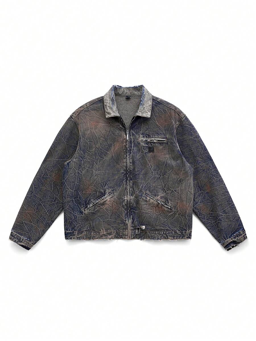 NEON BLANC Men's Retro Washed Denim Long Sleeve Jacket