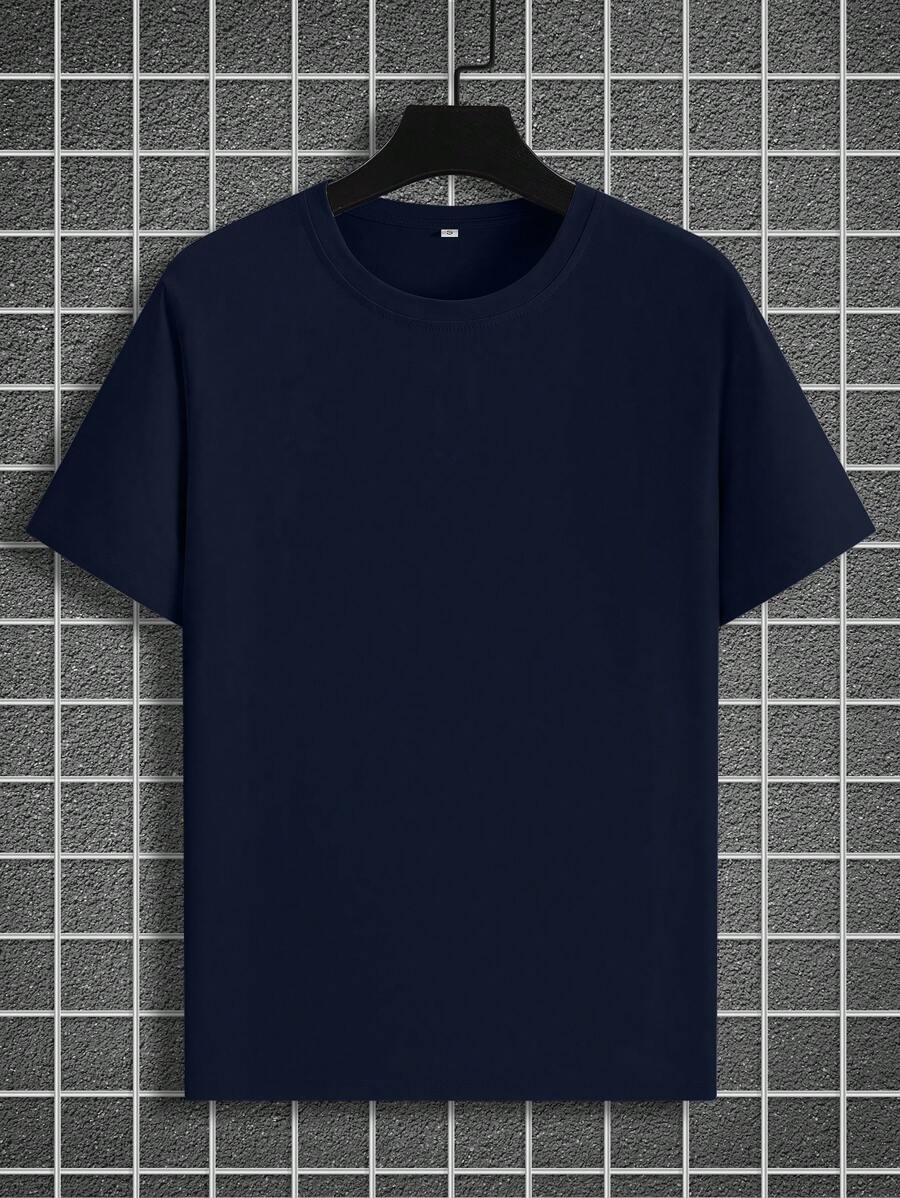 Manfinity Homme Camiseta Casual De Hombre De Cuello Redondo Y Manga Corta De Color Sólido Para Verano