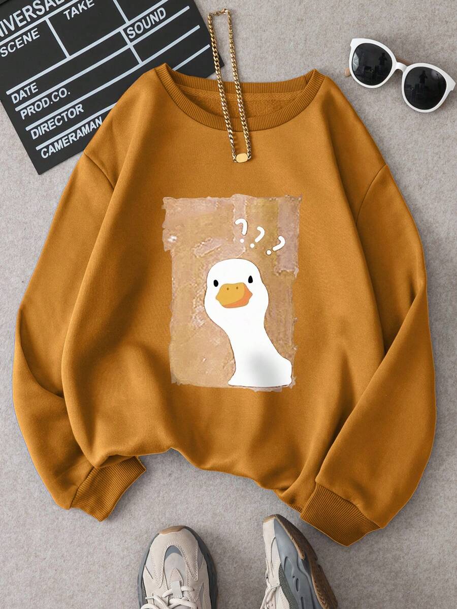 INAWLY Plus Size Cartoon Print Fleece Hoodie Sweatshirt For Autumn/Winter Graduation,Back To School Outfits,Graduation,Teacher Outfits For Women,Back To School