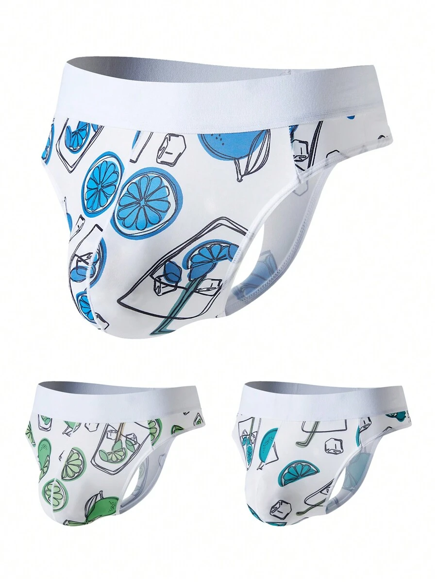 Conjunto de 3 piezas: Tanga con estampado total y tirantes deportivos para hombres