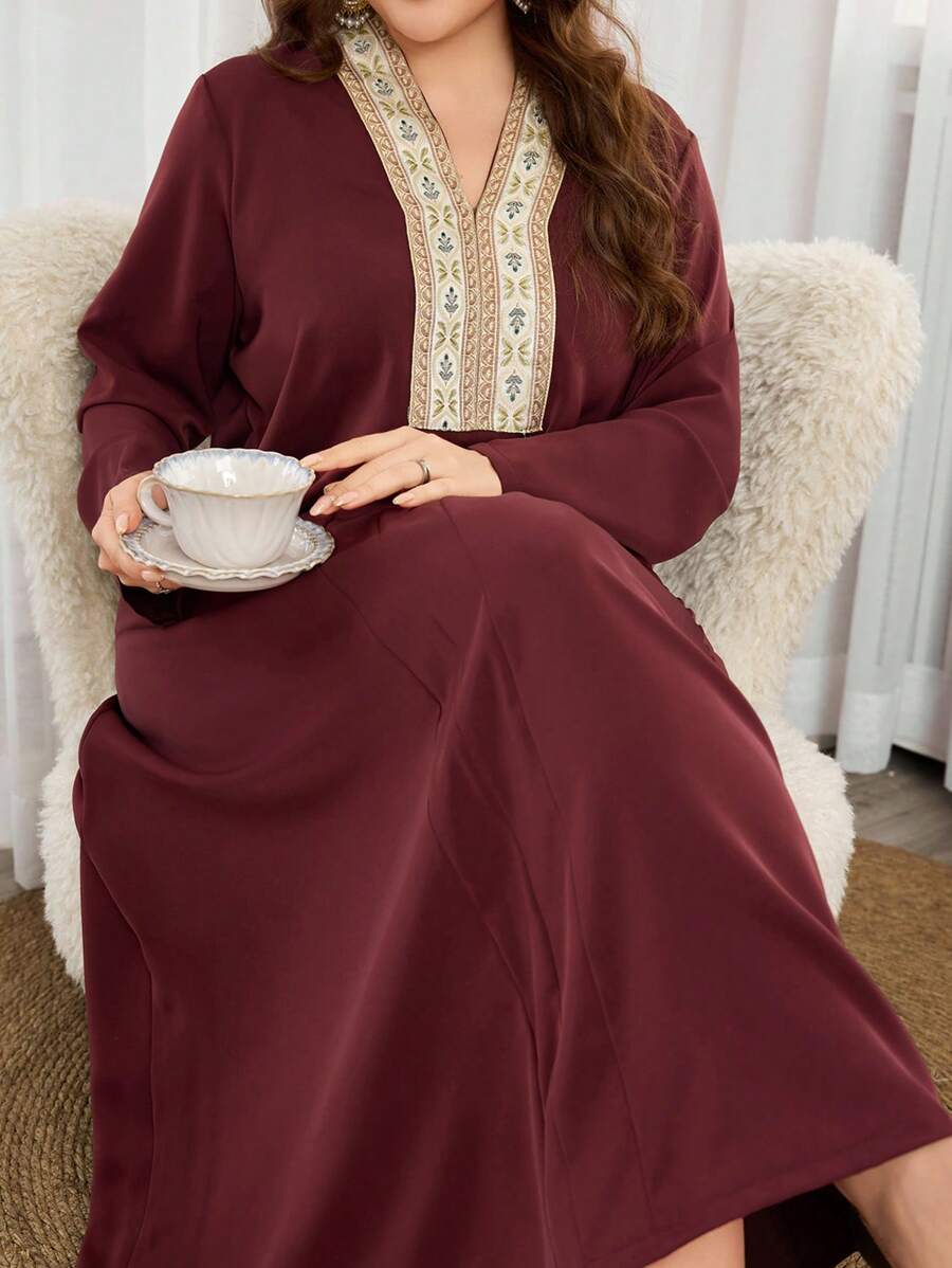 Al Najma Plus Size Women Długa haftowana sukienka Abaya, Elegancka i pełna wdzięku, Skromna z długim rękawem, swobodna, maxi, arabska sukienka Jalabiya, na co dzień