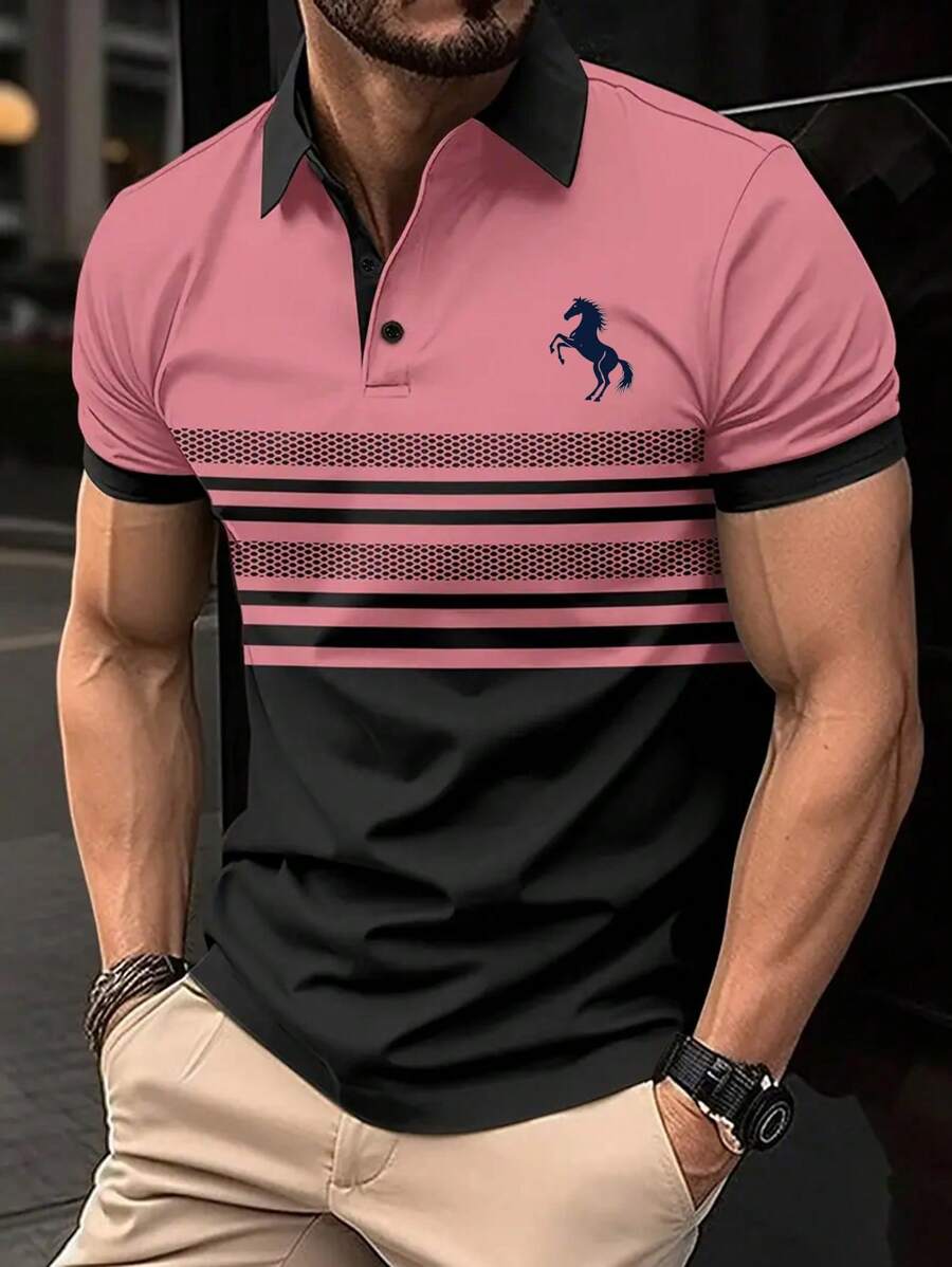Manfinity Dauomo Camisa polo casual para hombre talla grande, minimalista y de moda para uso diario