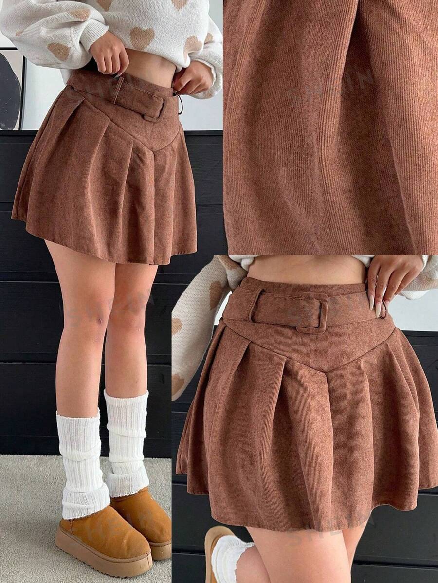 Flirla Falda midi de pana tipo línea A, elegante y versátil, para otoño/invierno