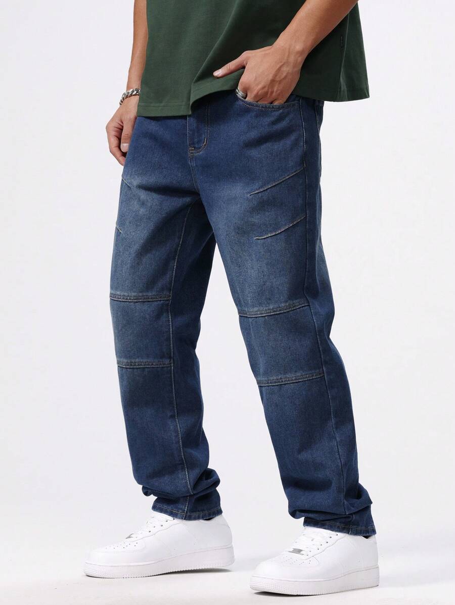 Manfinity Homme 1 pieza Vaqueros rectos de lavado oscuro de diseño minimalista con bolsillo delantero y abotonadura, para hombre, regalos para el esposo o novio