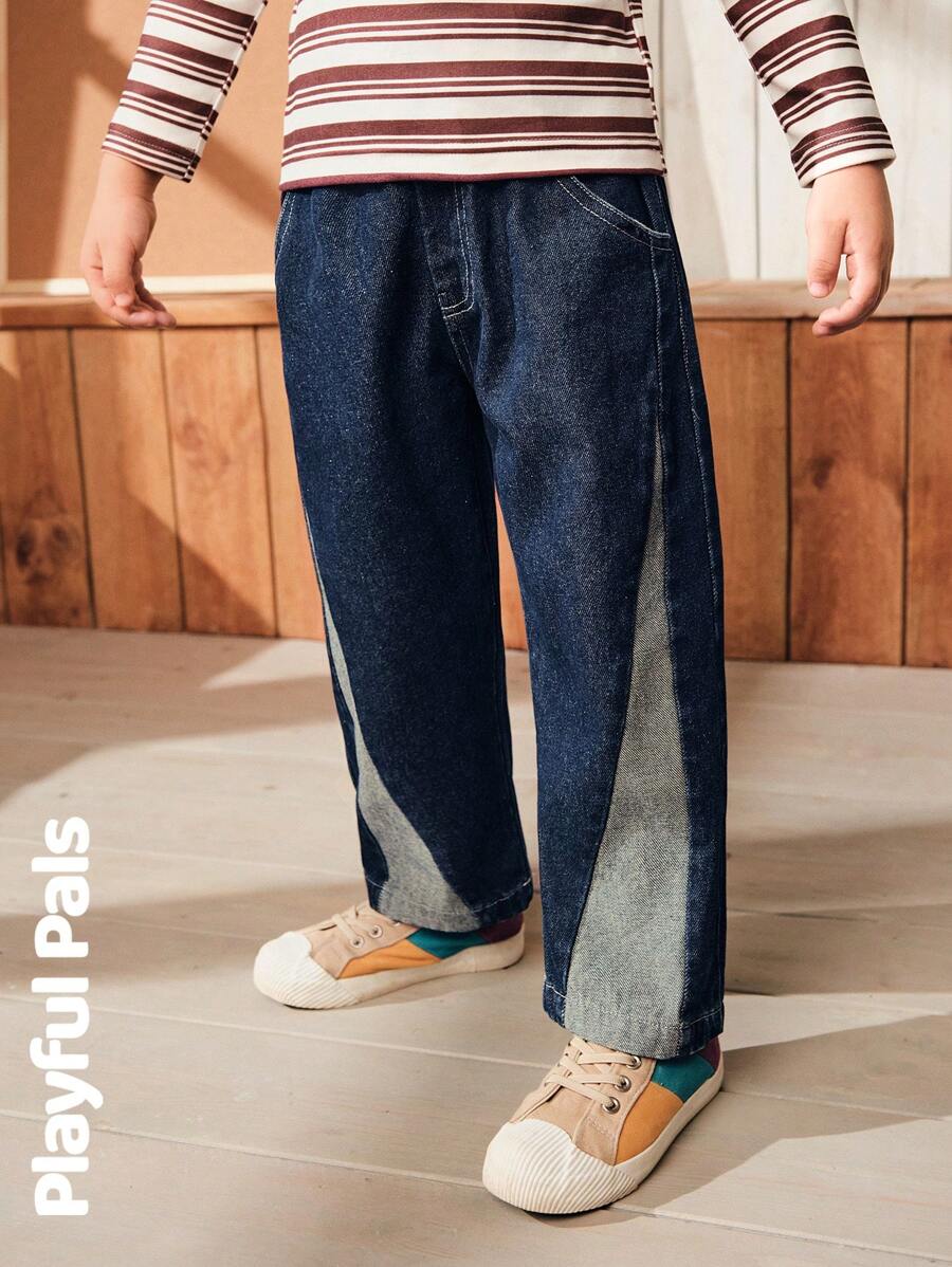 SHEIN 1 pieza Conjuntos de ropa de colores de bloques de jeans con impresión de dibujos animados, lindos/retro/casuales/para el hogar/al aire libre para invierno/otoño para niños pequeños