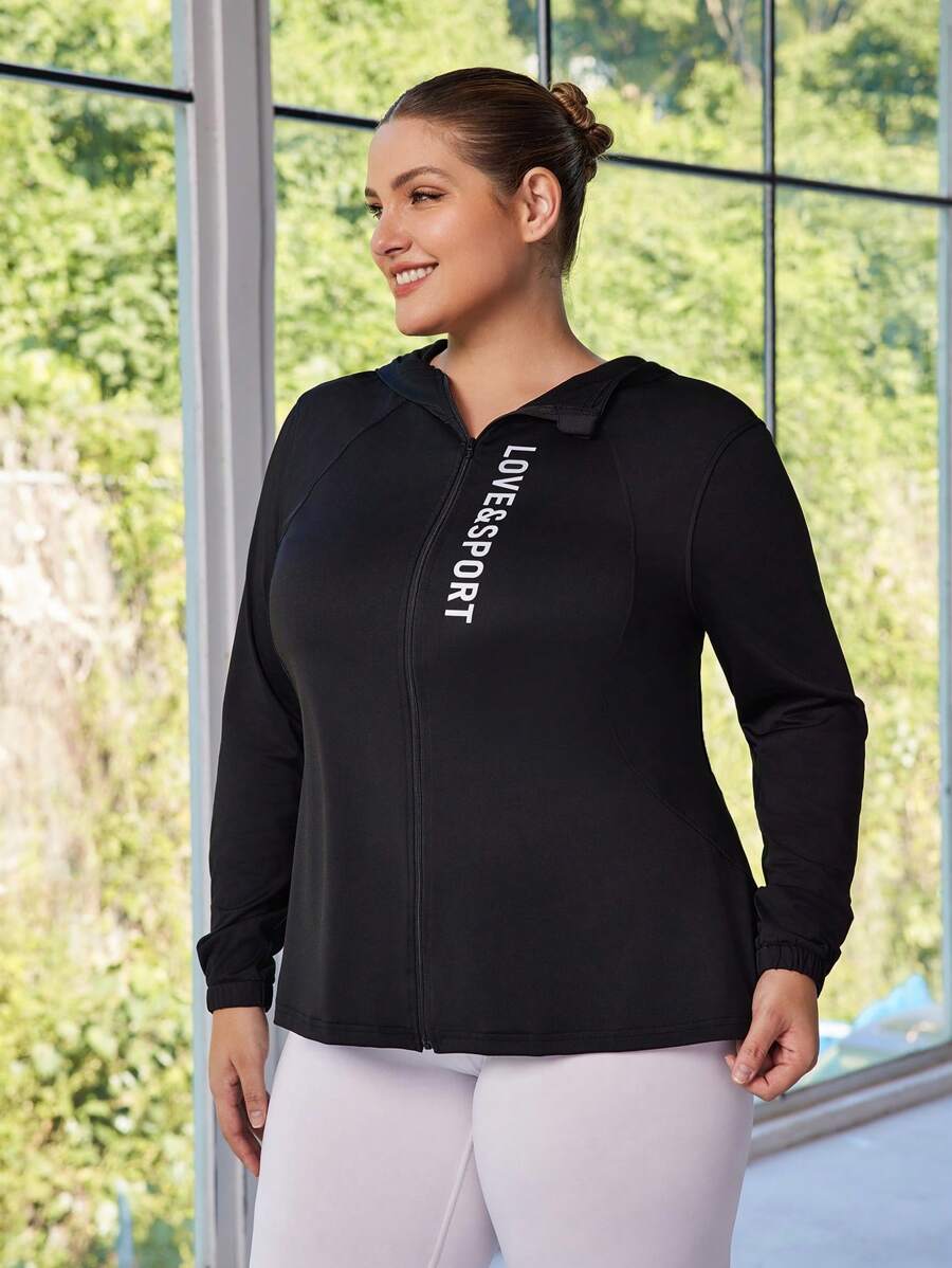 SHEIN Sport Studio Kurtka sportowa damska Plus Size Casual Letter Print z długim rękawem, jesień