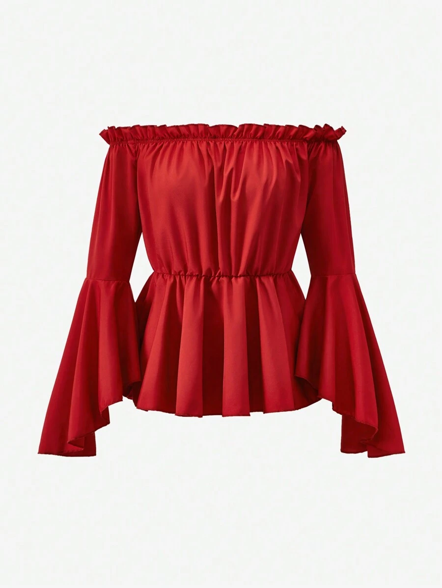 Blusa con volantes y manga larga sin hombros de moda para adolescentes, para Navidad