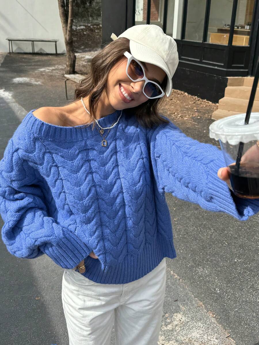 INAWLY Women Casual Solid Color Asymmetrical Collar Sweater, Autumn/Winter