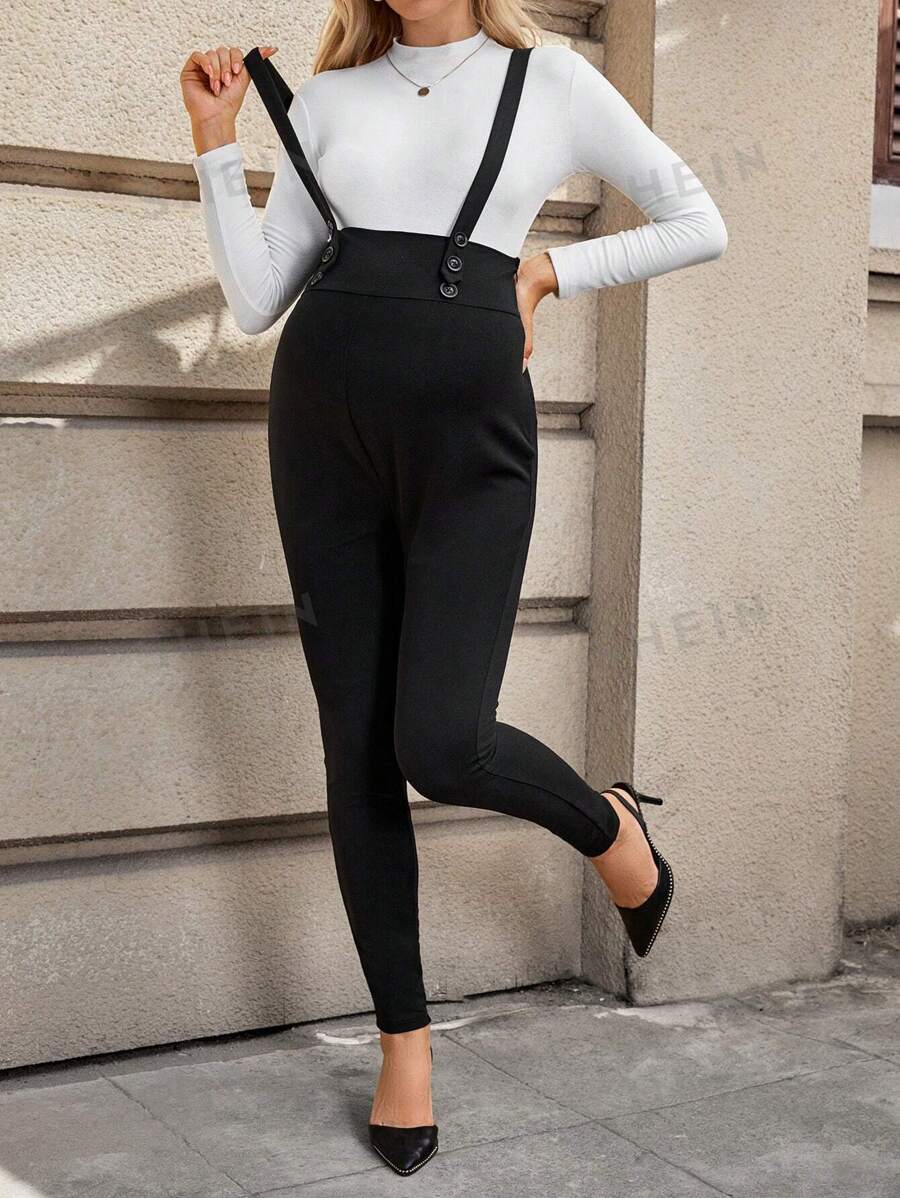 SHEIN Mono ajustado de Body con escote cruzado en la espalda y cintura alta, versátil, de color negro, apto para mujeres embarazadas, mono de mujer para otoño