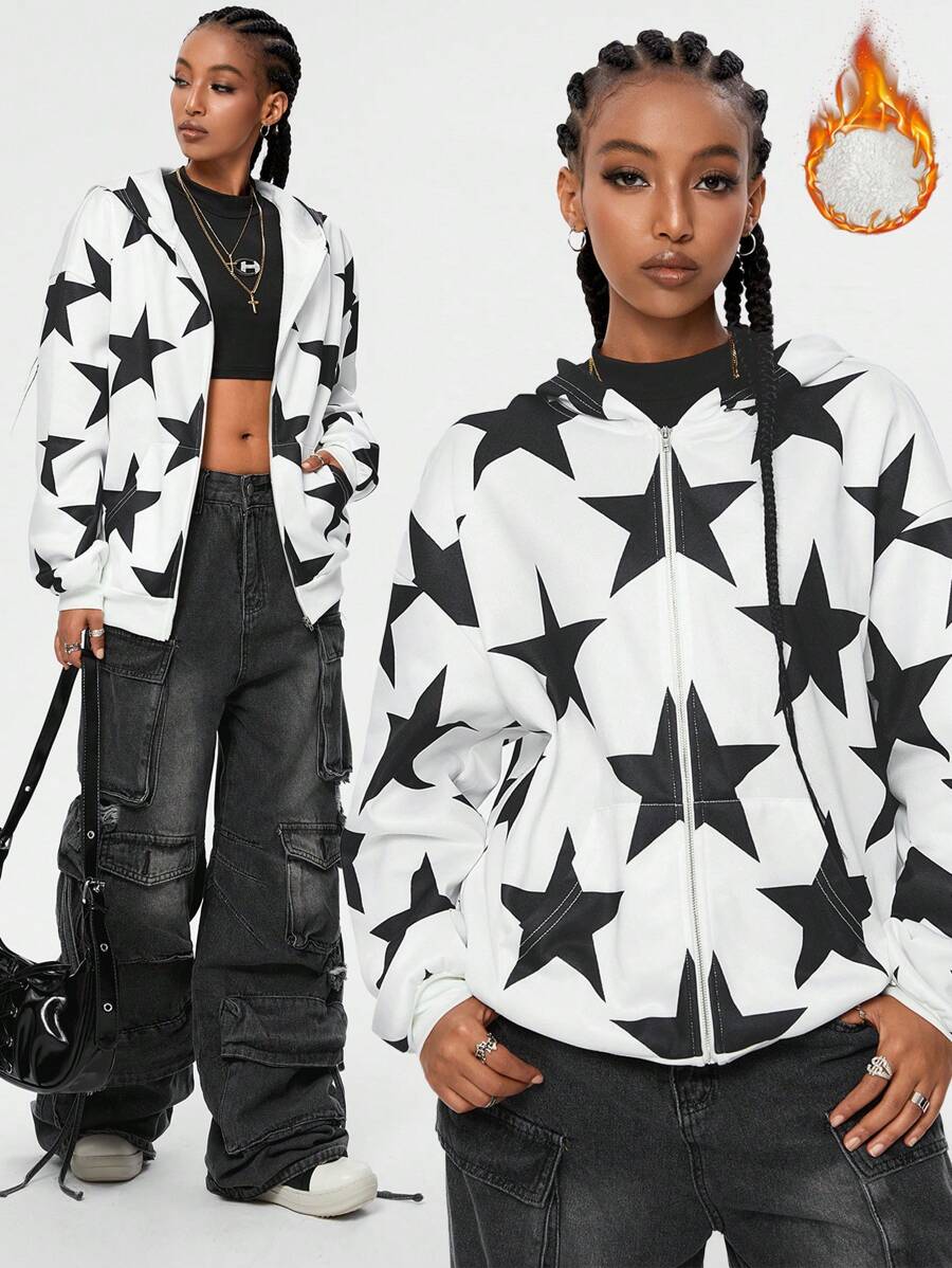 SHEIN EZwear Girls Winter Rapper Athleisure USA Graphics Keep Warm Over Size Long Sleeve Hoodies