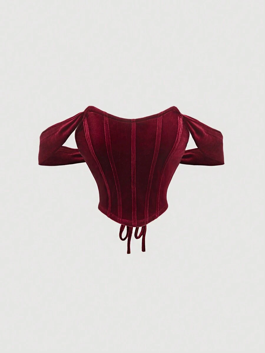 SHEIN MOD Vintage Romantic Red Velvet Women Top, New Year,Valentine Outfit