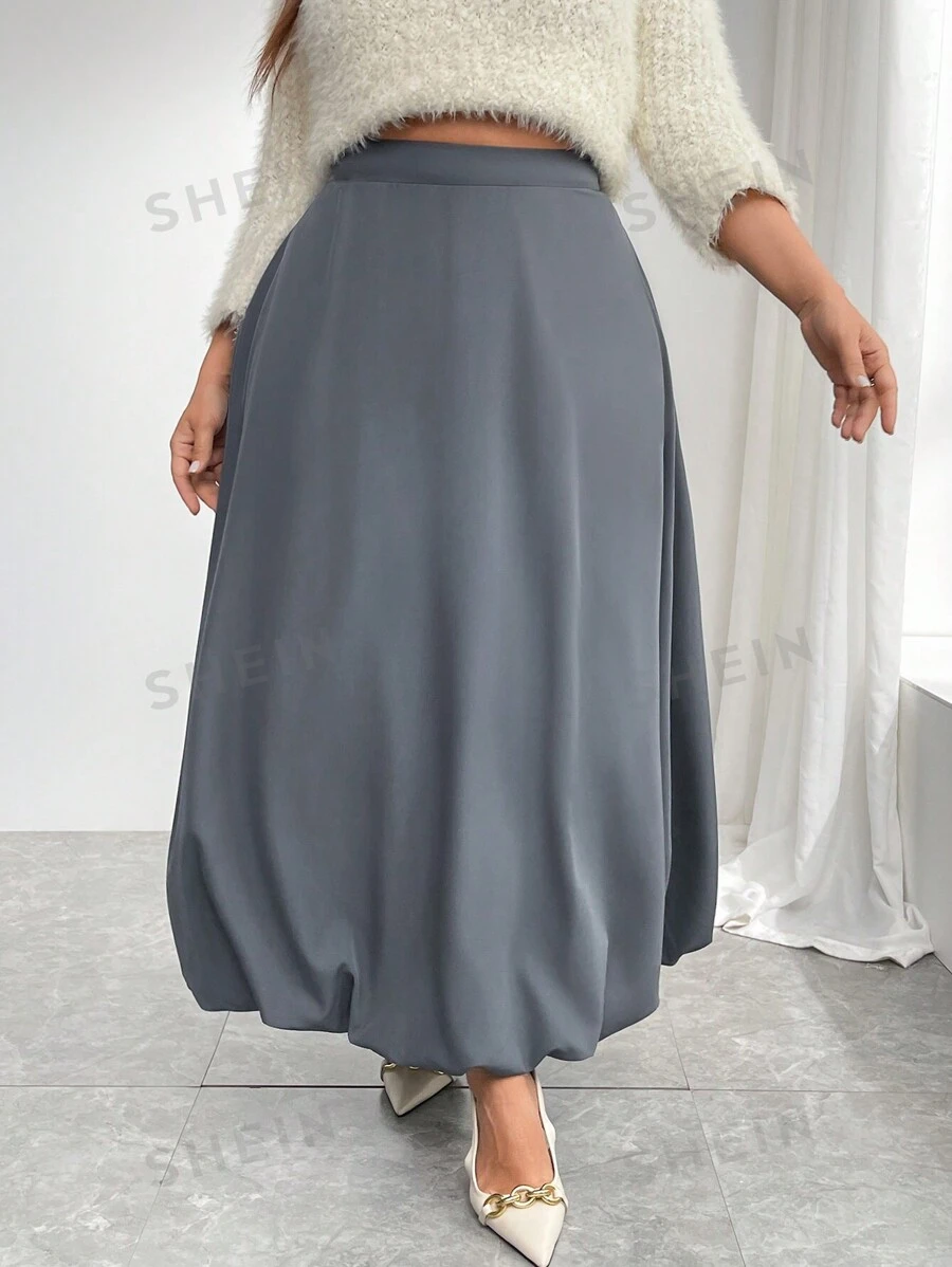 SHEIN Privé Falda de talla grande para mujer con ruches en el bajo, de unicolor