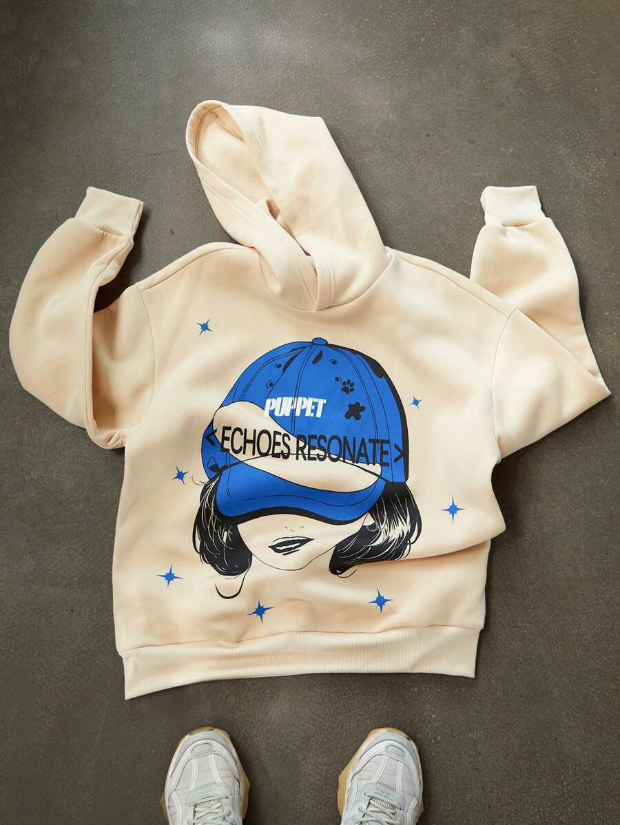Manfinity Streetrush Sudadera con capucha con estampado gráfico para hombre, uso casual de todos los días, ropa de calle, sudadera con capucha de manga larga con gráfico, regalo para amigos, esposo, novio
