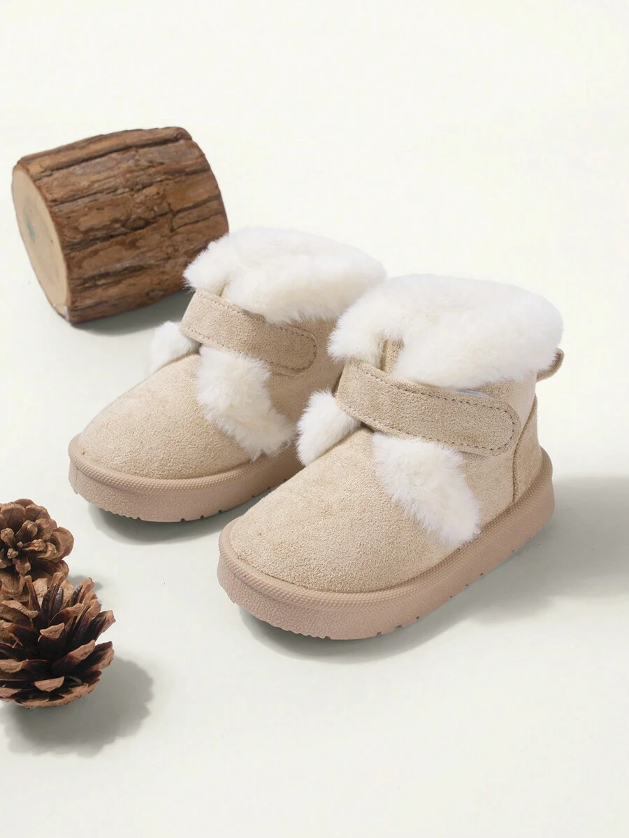 1 Paio Stivali da neve per bambini maschi, kaki, con chiusura a strappo, piatti, semplici e alla moda, termoisolati e caldi, adatti per l'inverno
